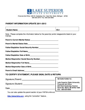 Fillable Online Lssu Parent Information Update To Certify