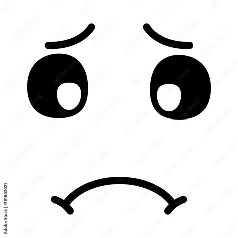 Cute Kawaii Sad Face Expression Cartoon Vector Illustration Black