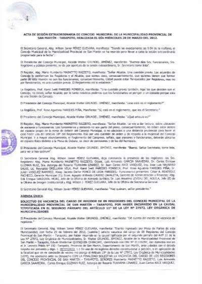 acta de sesión extraordinaria de concejo municipal Mpsm gob pe