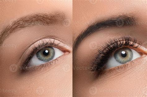 Comparison Female Eyes Before And After Eyelash Extension 16113074