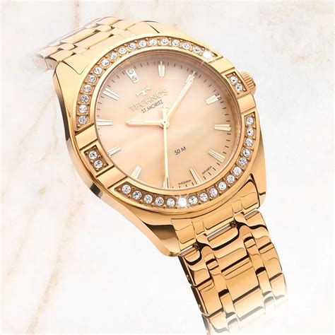 Rel Gio Feminino Technos St Moritz Dourado Prova D Gua Dk X