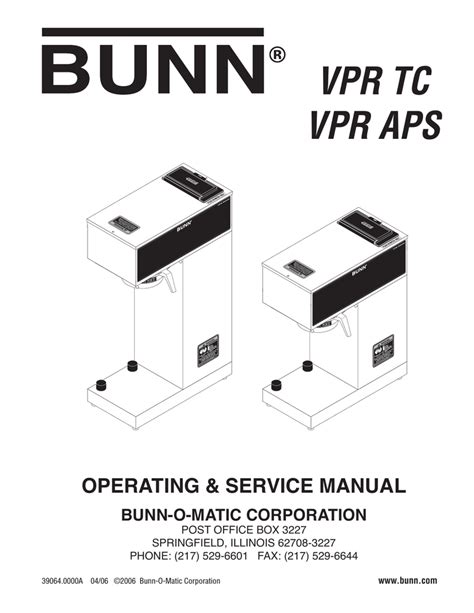 Bunn Vpr Series Parts Manual