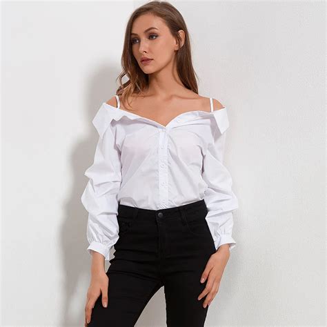 Sexy Off Shoulder White Shirt Women Tops Streetwear Womens Tops And