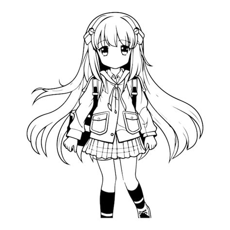 Premium Vector Cute Cartoon Anime Girl Coloring Page Illustration