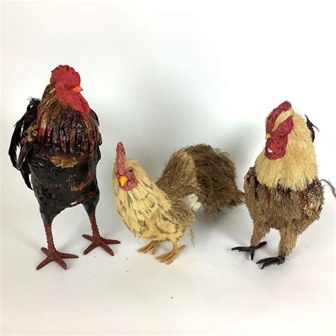 103 Trio Of Natural Fiber Decorative Roosters EstateSales Org