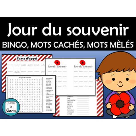 JOUR DU SOUVENIR Bingo Mots mêlés Mots cachés