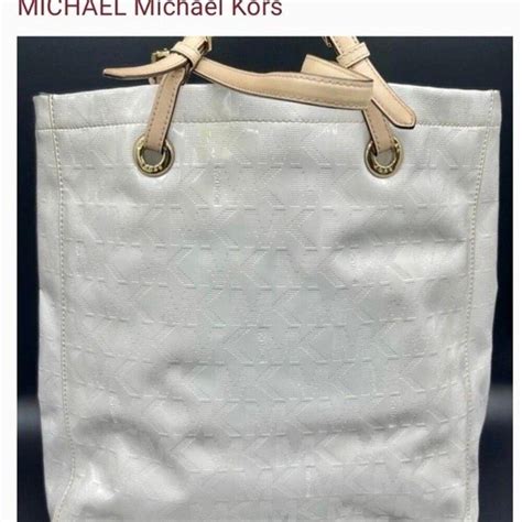 Micheal Kors white shiny logo shoulder tote bag... - Depop