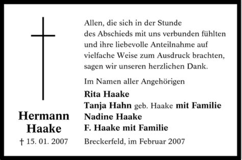 Traueranzeigen Von Hermann Haake Trauer In NRW De