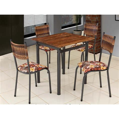 Conjunto De Mesa Tubular 4 Cadeiras Mariana 75x75 Tampo De Madeira