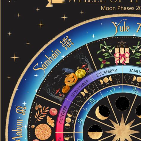 Wheel Of The Year Lunar Calendar 2023 Moon Phases Premium Etsy