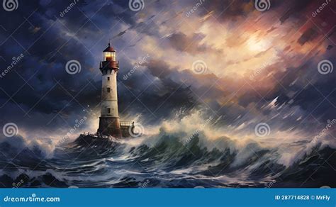 Storm in the Sea and Lighthouse, Oil Painting Stock Illustration - Illustration of lighthouse ...