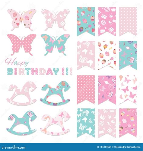 Bunting Flags Set for Birthday Party Design. Stock Illustration ...