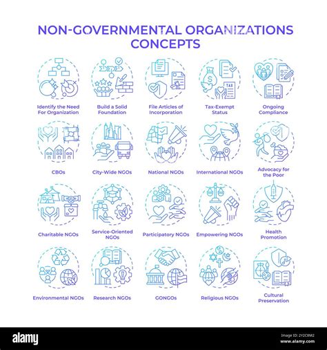 Non Governmental Organizations Blue Gradient Concept Icons Stock Vector