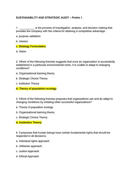 Sustainability And Strategic Audit Prelim Sustainability And