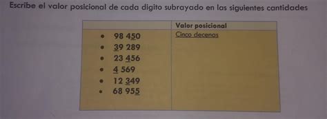 Escribe El Valor Posicional De Cada D Gito Subrayado En Las Siguientes