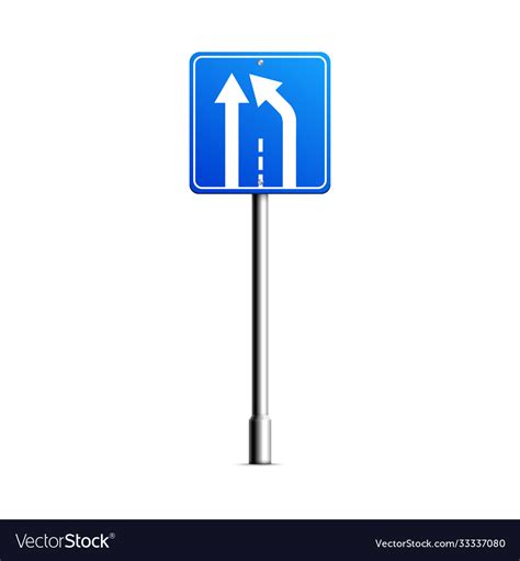 Blue Square Road Sign With Lane Ends Merge Left Vector Image