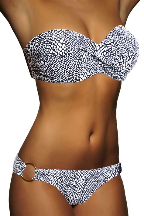 Twist Push Up Bandeau Bikini Set Weiss Schwarz 065 ALZORA Kaufen