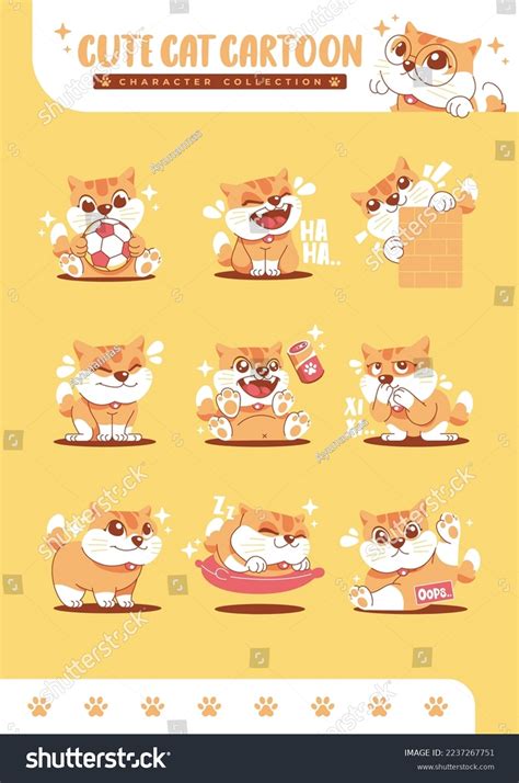 Cute Orange Cat Cartoon Character Sticker Stock Vector Royalty Free