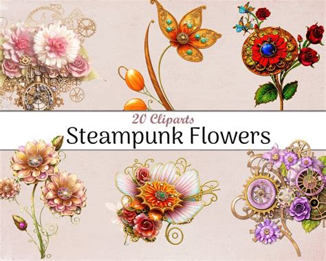 Steampunk Flowers Clipart Steampunk Ephemera Png Etsy