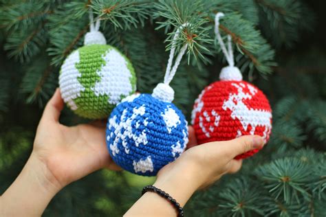 Set Of 3 Crochet Christmas Tree Ball Ornaments Set Of 3 Etsy