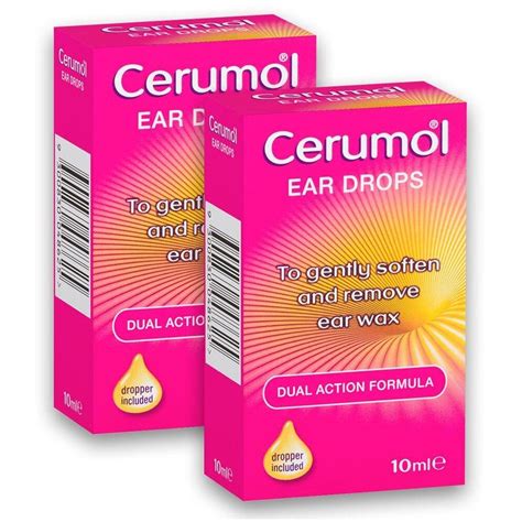 2x Cerumol Ear Drops Dual Action Formula 10ml Softens Loosens Removes