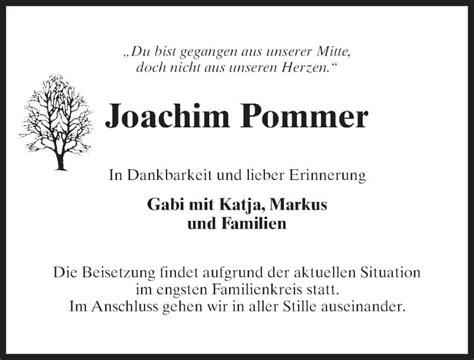 Traueranzeigen Von Joachim Pommer Trauer Anzeigen De