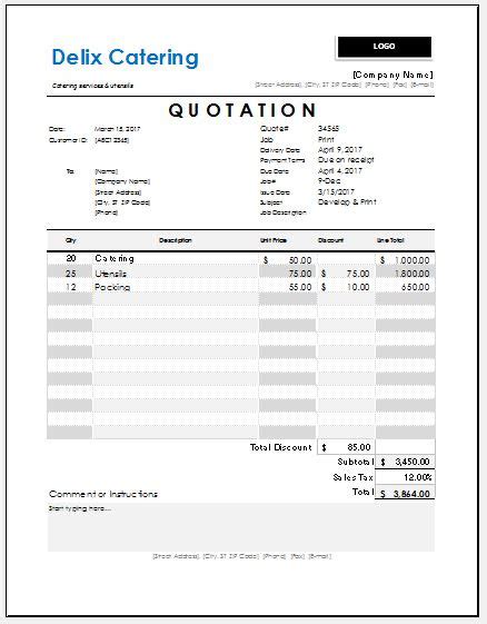 Catering Quotations Excel Templates Bank Home