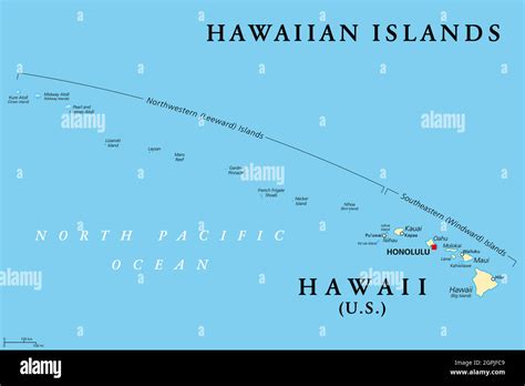 Islas hawaianas mapa político el estado de Hawaii y Midway Island