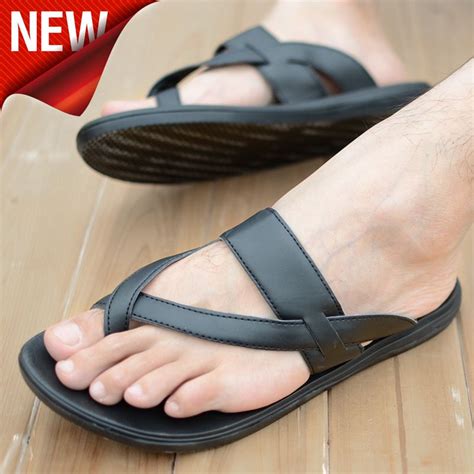 Mens Toe Loop Sandals Sandals 2014 Summer Casual Male Slippers Toe Covering Plus Size Leathe