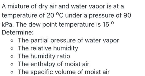 Solved A Mixture Of Dry Air And Water Vapor Is At A Chegg