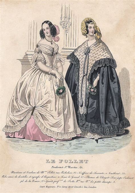 Le Follet Fashion Plate 1850 MANTEAU ET TURBAN H C Lithograph