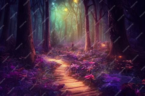 Premium Photo | Fantasy magical path through enchanted forest trees ...