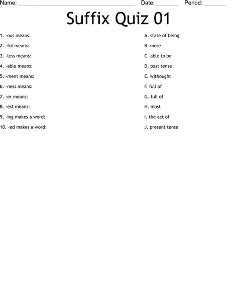 Suffix Quiz 01 Worksheet Wordmint