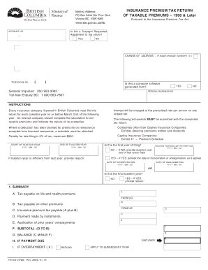 Fillable Online Sbr Gov Bc Form FIN 531 Insurance Premium Tax Return