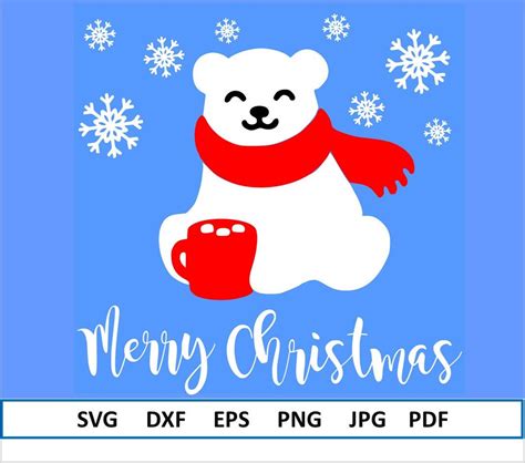 Merry Christmas SVG, Cute Polar Bear Svg, White Bear Svg for Christmas Card Printable, Christmas ...