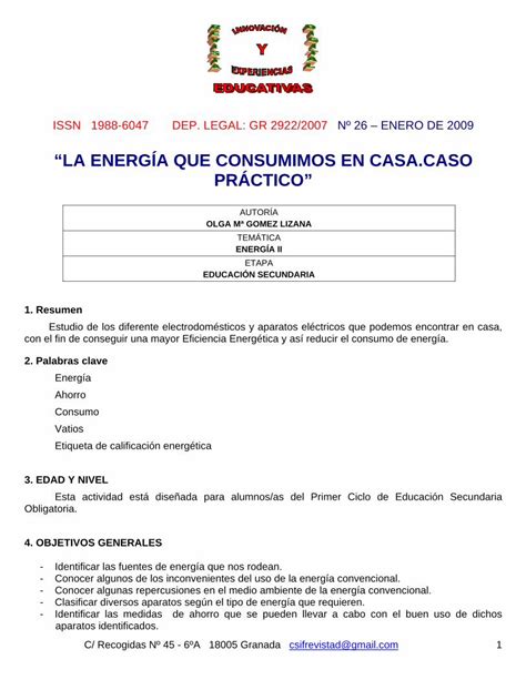 PDF LA ENERGÍA QUE CONSUMIMOS EN CASA CASO PRÁCTICO Estudio de