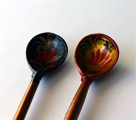 Hand Painted Wooden Spoons Vintage Khokhloma Spoons Set Of