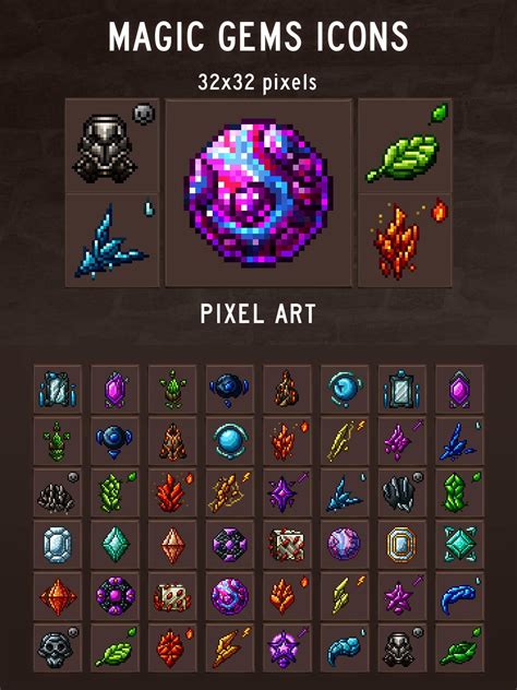 Magic Gems Pixel Art Icons - CraftPix.net | Pixel art, Pixel art games ...