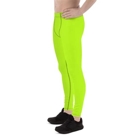 Lime Green Neon Print Meggings Solid Color Mens Leggings Running Me