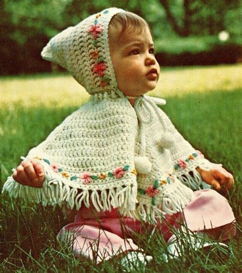 Vintage 1970s Crochet Precious Baby Girl Poncho With Hood Pattern