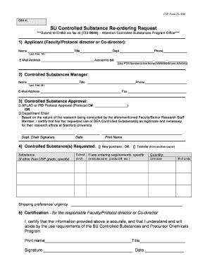 Su Controlled Substance Re Ordering Request Form B Stanford