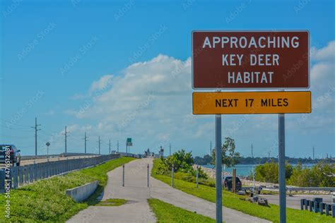 Approaching Key Deer Habitat Sign to protect the endangered deer in the Florida Keys Stock Photo ...