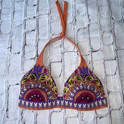 Victoria Secret Orange Paisley Triangle Bikini Top S Gem