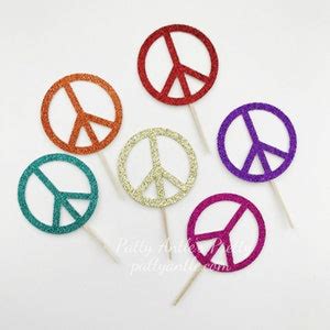 Glitter Peace Sign Cupcake Toppers Peace Symbol Cupcake Toppers Retro