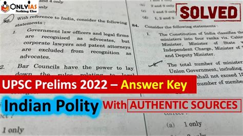 UPSC Prelims 2022 Answer Key Solution Of All Polity Question Polity