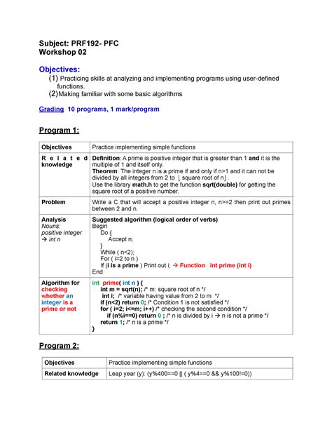 W02 Exercise Subject Prf192 Pfc Workshop 02 Objectives 1