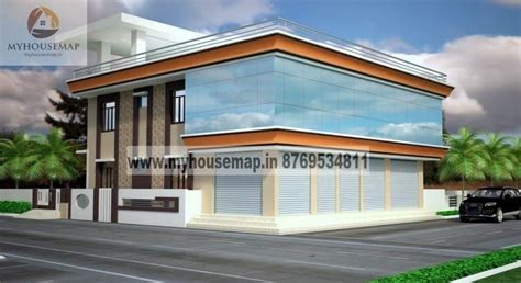 commercial building elevation design with shops on ground floor