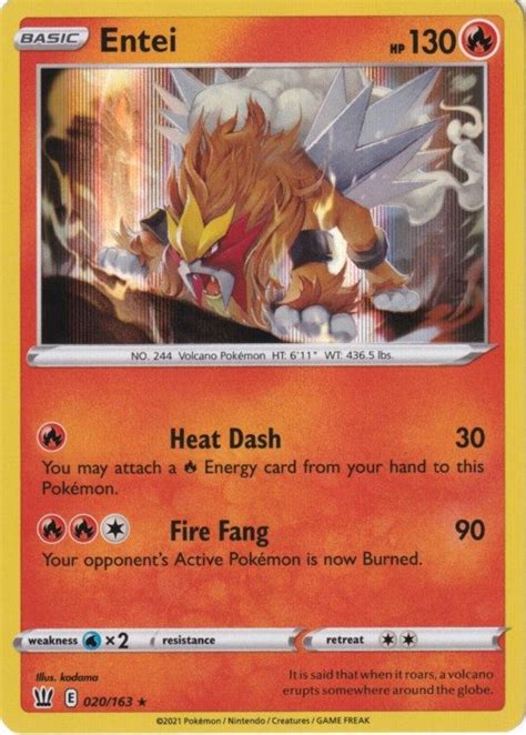 Entei 020 163 Holo Pokemon Enkeltkort Fra SWSH Battle Styles