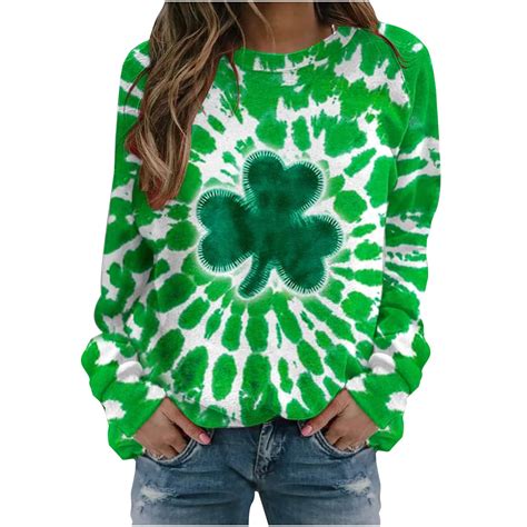 Besolor St Patricks Day Sweatshirt Women Long Sleeve Shamrock St