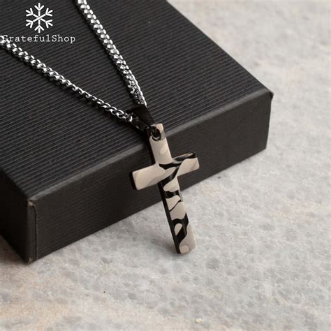 Jual Grateful Kalung Salib Camo Stainless Steel Anti Karat Cross